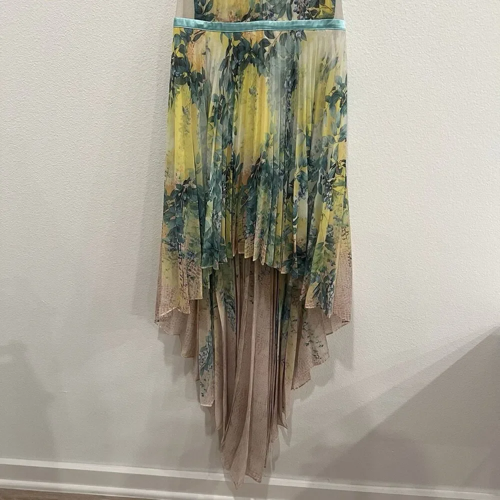 Bebe High Low Pleated Maxi Dress Floral Illusion Stunning Cocktail Women’s Sz 6 - Picture 4 of 12